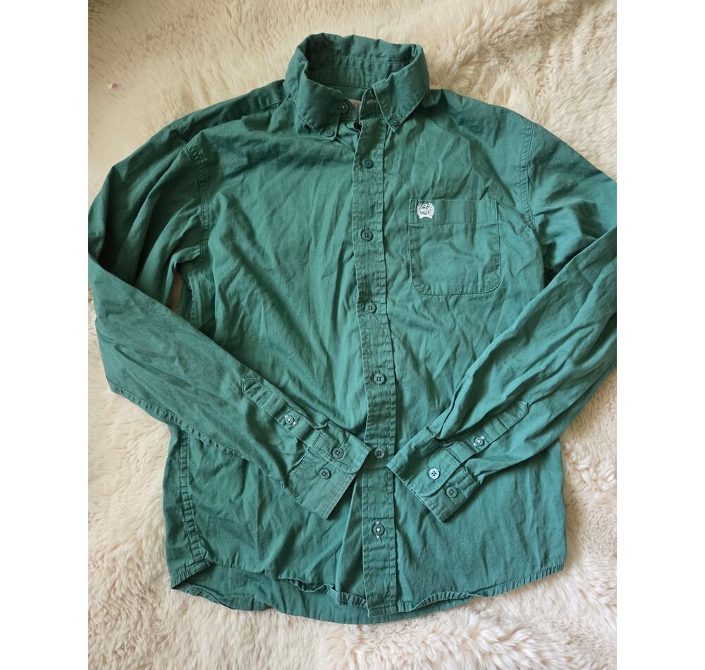 Cinch Western Wear Rodeo Boys Large 12 Green Button Down Long Sleeve